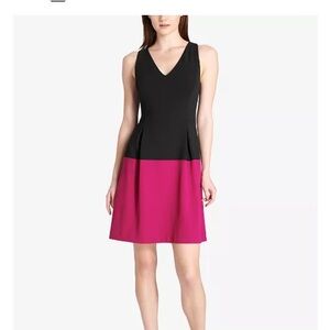 Colorblock Sleeveless Dress - Black and Pink